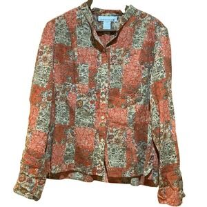 Jones New‎ York Sport Button Down Shirt Womens Size 16 Patchwork Artsy Boho